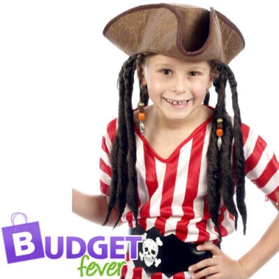 £6.99 • Buy Pirate Hat With Hair Kids Fancy Dress Boys Pirate Jack Sparrow Costume Accessory
