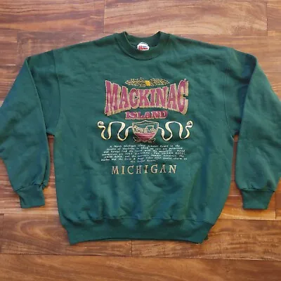 Vintage Sweater Adult XL Green Michigan Mackinac Island Outdoors Crewneck Hanes • $18