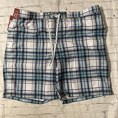 Merona Plaid Board Shorts Blue White Sz XXL • $11.96