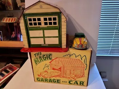 VERY NICE VINTAGE 1950S MARX  TIN LITHO MAGIC GARAGE  With WIND UP  CAR With BOX • $283.45