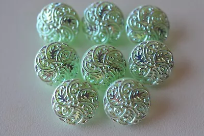 012 - Vintage Czech (8) 1/2  Iridescence Uranium Vaseline Glass Buttons • $16.99