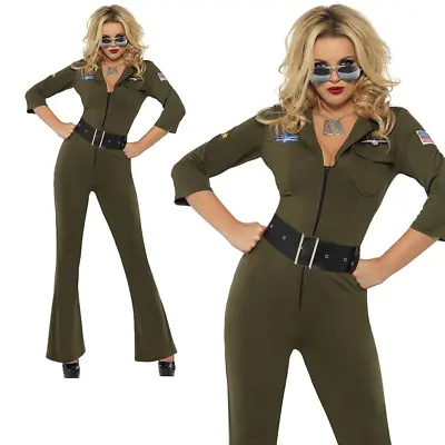 Ladies Top Gun Aviator Costume 80s Womens Female Pilot Fancy Dress Outfit XS-M • $131.38