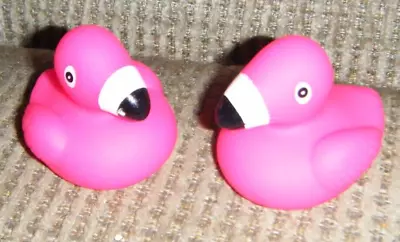 Set Of 2 PINK FLAMINGO RUBBER DUCKS 2  Bath Toys Pool Party Favors New Squeaky • $5.99