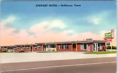 McKINNEY Texas  TX    Roadside  STEWART MOTEL  Ca 1940s Linen   Postcard • $5.08