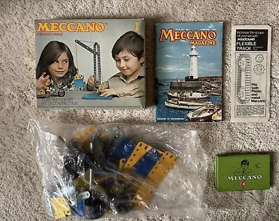 Rare Boxed Vintage Meccano Set 1 Ex Con + Set 4 Tin + Magazine + Extra Pieces • £59.95