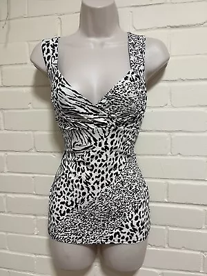 Jane Norman Zebra Animal Print Black & White Top Size 12-14 Y2K 90s New  • £27.99