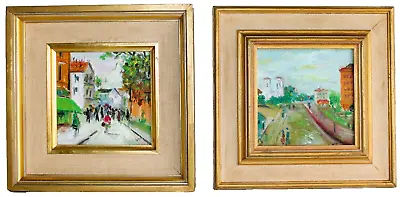 Two Antique Small Oil Painting Cardboard Signed Vt Montmarte Paris Impressionism • $250