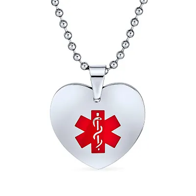 Medical Alert Id Heart Shape Dog Tag Pendant Engravable Necklace • $12.99