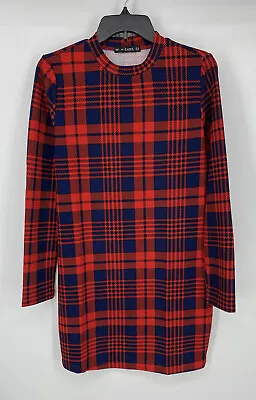 Zaful Dress Women Size XL Red Blue Plaid Long Sleeve Pullover Stretch EUC • $14.99