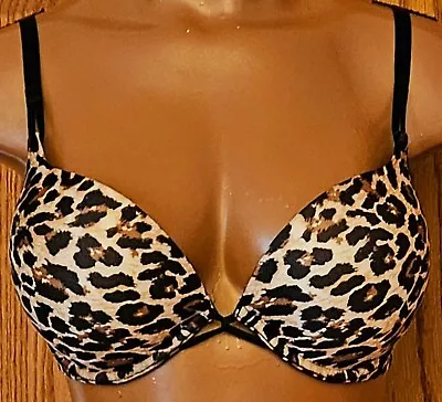 Victoria's Secret Plunge Multiway Bra 36C Mega Push-up Underwire Leopard Print • $24.95