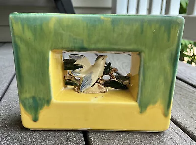 McCoy USA Rectangle Arcature Green/Yellow Double Sided Bird/Dove Vase • $26.95