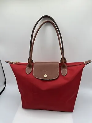 Longchamp Le Pliage Small Long Handle Red Bag Brown Handles • $59.99