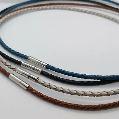 Real Braided Leather Cord 3mm Necklace Bayonet Clasp 16-24  UK • £4.79