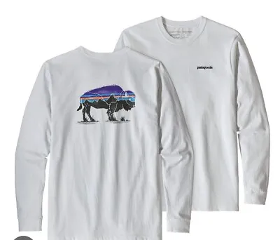 Patagonia Buffalo Shirt Mens Small White Long Sleeve Fitz Roy Bison NWT • $29.99