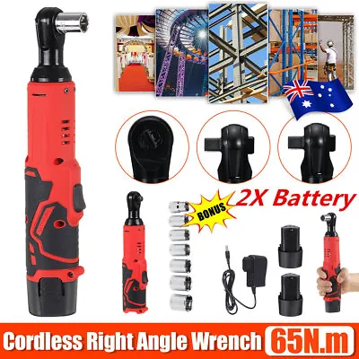 $56.31 • Buy Electric Cordless Ratchet Right Angle Wrench Tool 18V 65Nm 2*Li-Ion Battery 3/8'