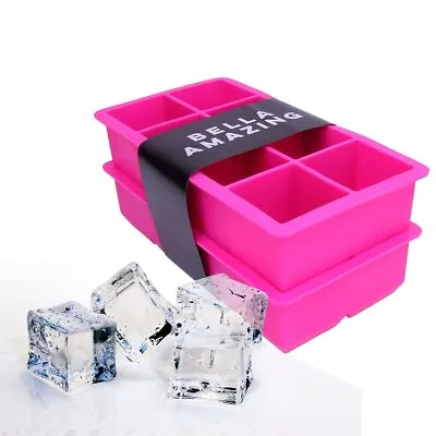 Bella Ice Cube Molds & Trays- Set Of 2 Silicone Extra Large Ice Mold Trays For 8 • $17.99