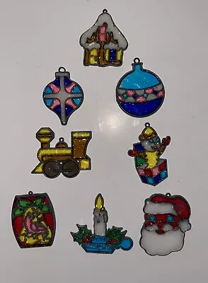 Vintage STAINED GLASS CHRISTMAS ORNAMENTS Set 6   Suncatcher Holiday MAKIT BAKIT • $22