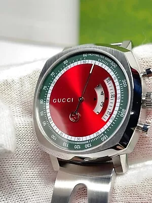 Gucci Grip 40mm Ss Red/green Dial Fabric Strap Men's Watch Ya157304 • $350