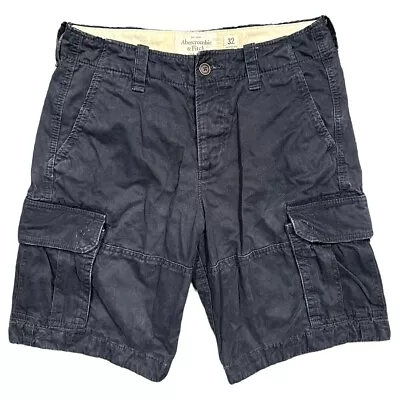 Abercrombie & Fitch Mens Cargo Shorts Washed Navy Button Fly Cotton W32 • £22.47