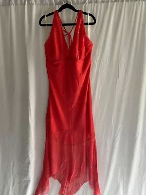 Jessica McClintock For Gunne Sax Gown Dress Vintage 90s Y2K Bright Shimmer Coral • $30