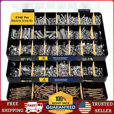 2140 Pcs Hardware Assortment Kit Metric/SAE Machine Screws Nuts/Bolts/Washers • $69.99