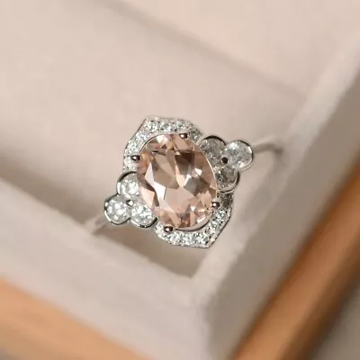 1.80  Ct Oval Natural Morganite Diamond  Ring 14K Solid White Gold Size 7 • $431