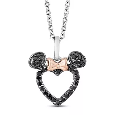 Minnie Mouse 1 Ct Black Round Simulated Heart Necklace 14K White Gold Plated • $101