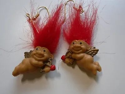 Troll Doll 2  VALENTINE TROLL Red Colored Hair RUSS Pierced Earring Pair W Arrow • $9.59