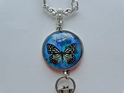 Butterfly Cabochon Black Beads Breakaway Beaded Lanyard Id Badge Holder Necklace • $4.99