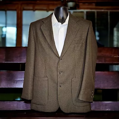 J Riggins Sport Coat Blazer Mens 40R Brown Check Wool Blend Ventless 3 Button • $40