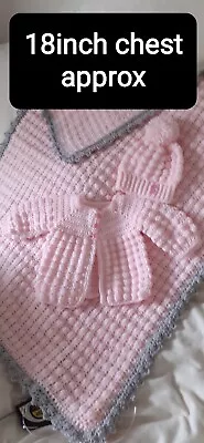 Unisex Hand Made Crochet  Baby Blanket Set .includes Hat And Matinee Coat • £23.99