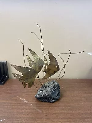 Vintage Brutalist MCM Brass Fish Sculpture On Rock • $65