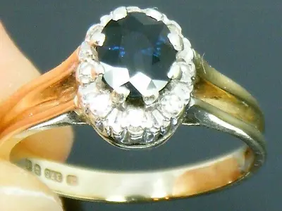 9ct Gold Sapphire & Diamond Hallmarked Vintage Ring Size J • $249.96