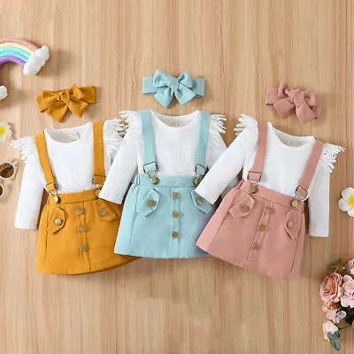 £4.79 • Buy Newborn Baby Girls Ribbed Outfits Ruffle Lace Romper Jumpsuit Dress Skirt Set