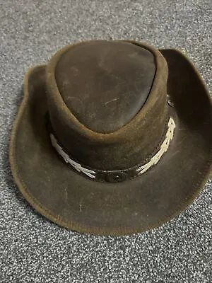 Real Leather Australian Western Cowboy Style Tan Crazy Horse Bush Hat Kanga Rou • £22