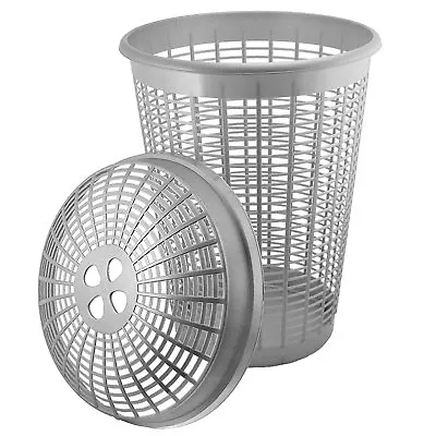 Plastic Laundry Washing Clothes Linen Storage Bin Basket Silver 50 Litre Round • £9.95