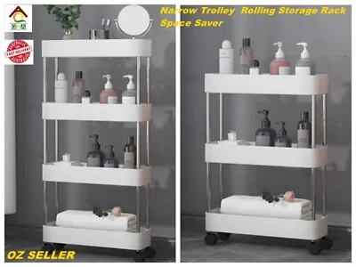 3/4 Narrow Trolley  Rolling Storage Rack Holders Space Saver Organizer HOME OFFI • $42.98