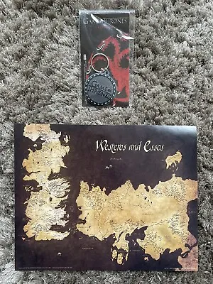 £4 • Buy Game Of Thrones Keyring With Westeros And Essos Map Poster A4 New