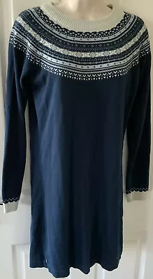 £12.99 • Buy Brakeburn Navy Blue Fairisle Jumper Dress Size 12 Cotton Mix
