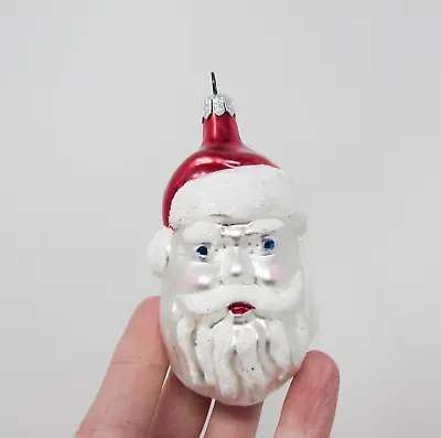 Vintage Mercury Glass Santa Claus Face Head Christmas Ornament Poland ~ 3-1/2  • $12.60