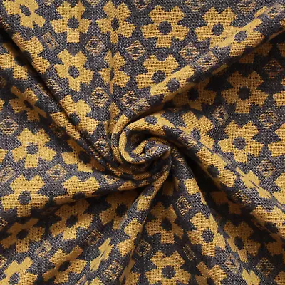 £4.50 • Buy Reversible Heavy Wool Blend Fabric - Geometric Floral-145cm Wide- Yellow & Grey