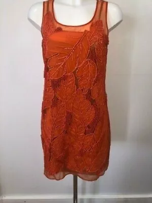 Michael Kors Orange Palm Leaf Applique Georgette Lined Dress Embellished S NWT • $134.99