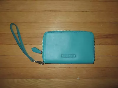 VERA BRADLEY Teal Faux Vegan Leather Zip-Around Wristlet Wallet Case *NWT $48 • $19.95