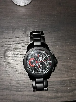MICHAEL KORS Mens Ryker Chronograph Watch Black Red Dial Matte Stainless Steel • $100