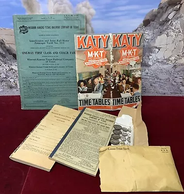 Vintage MKT Katy Railroad Ephemera Lot Texas Special Porter Buttons Conductor 49 • $125