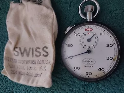 1950s Swiss Made Meylan Mechanical Wind-Up Stop Watch W/NY Case Bag & Care Card • $41.90