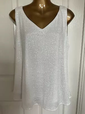 Bnwt New M&s White Sequin Sleeveless V Neck Lined Top 16 £29.50 Cruise Party • £18