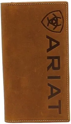 Ariat Mens Leather Vertical Logo Rodeo Wallet Checkbook Cover Medium Brown • $49.99