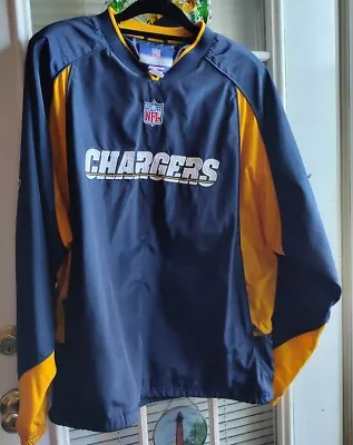 Vntg CHARGERS Football  NFL Reebok  LARGE YELLOW & BLUE V-Neck Pullover Rain Jkt • $30