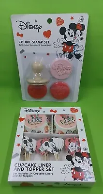 Mickey And Minnie Mouse Cupcake Liner/Topper Set & Cookie Stamp New! • $12.99